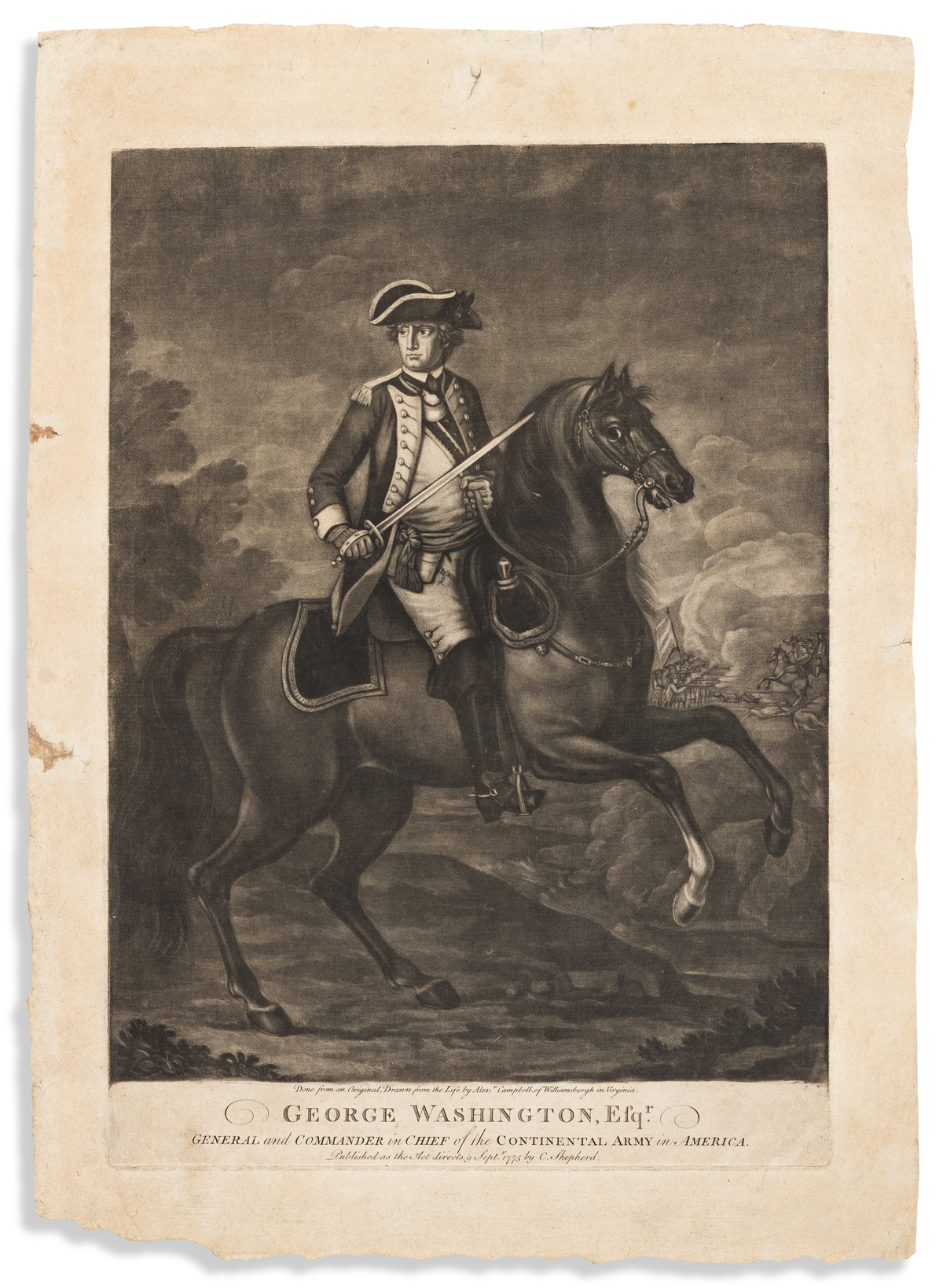 (WASHINGTON.) George Washington, Esqr., General and Commander in Chief of the Continental Army in America.